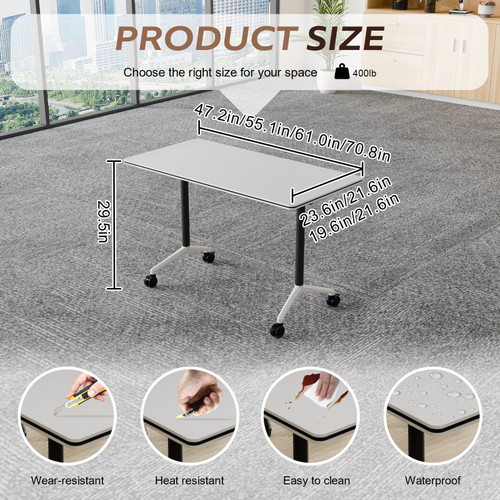 4 Pack Folding Conference Tables with Wheels,70.8in Flip Top Modular Conference Table,Mobile Joinable Conference Tables,Stackable Space-Saving Training Table for Office Classroom Seminar(White1)