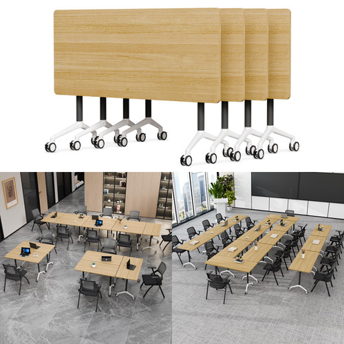 4 Pack Folding Conference Tables with Wheels,70.8in Flip Top Modular Conference Table,Mobile Joinable Conference Tables,Stackable Space-Saving Training Table for Office Classroom Seminar(Yellow)