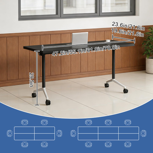 6 Pack Folding Conference Tables with Wheels,47.2in Flip Top Modular Conference Table,Mobile Joinable Conference Tables,Stackable Space-Saving Training Table for Office Classroom Seminar(Black)