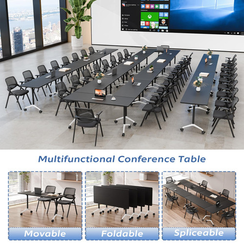 6 Pack Folding Conference Tables with Wheels,47.2in Flip Top Modular Conference Table,Mobile Joinable Conference Tables,Stackable Space-Saving Training Table for Office Classroom Seminar(Black)