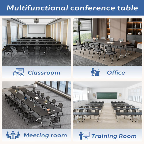 6 Pack Folding Conference Tables with Wheels,47.2in Flip Top Modular Conference Table,Mobile Joinable Conference Tables,Stackable Space-Saving Training Table for Office Classroom Seminar(Black)