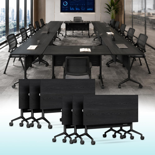 6 Pack Folding Conference Tables with Wheels,47.2in Flip Top Modular Conference Table,Mobile Joinable Conference Tables,Stackable Space-Saving Training Table for Office Classroom Seminar(Black3)