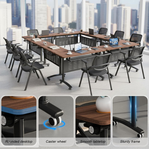 6 Pack Folding Conference Tables with Wheels,47.2in Flip Top Modular Conference Table,Mobile Joinable Conference Tables,Stackable Space-Saving Training Table for Office Classroom Seminar(Walnut2)