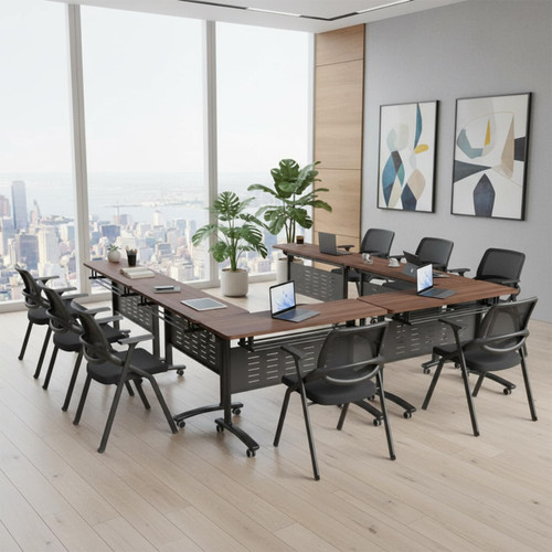6 Pack Folding Conference Tables with Wheels,47.2in Flip Top Modular Conference Table,Mobile Joinable Conference Tables,Stackable Space-Saving Training Table for Office Classroom Seminar(Walnut2)