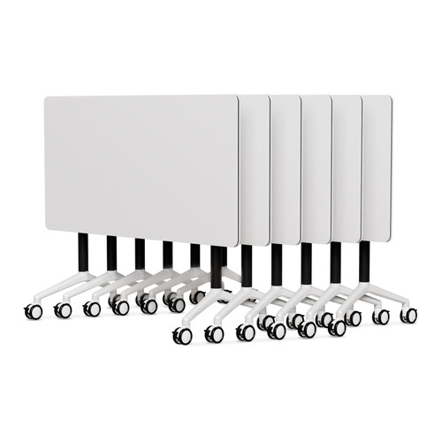 6 Pack Folding Conference Tables with Wheels,47.2in Flip Top Modular Conference Table,Mobile Joinable Conference Tables,Stackable Space-Saving Training Table for Office Classroom Seminar(White1)