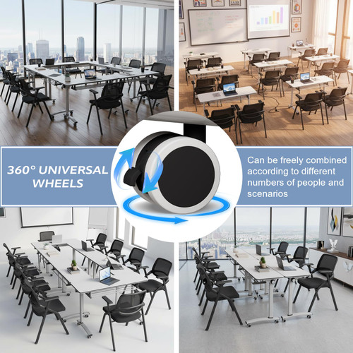 6 Pack Folding Conference Tables with Wheels,47.2in Flip Top Modular Conference Table,Mobile Joinable Conference Tables,Stackable Space-Saving Training Table for Office Classroom Seminar(White3)
