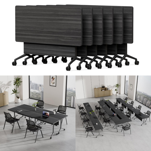 6 Pack Folding Conference Tables with Wheels,61in Flip Top Modular Conference Table,Mobile Joinable Conference Tables,Stackable Space-Saving Training Table for Office Classroom Seminar(Ebony)