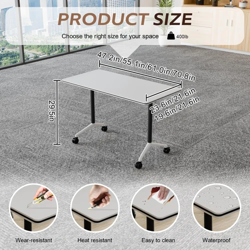 6 Pack Folding Conference Tables with Wheels,61in Flip Top Modular Conference Table,Mobile Joinable Conference Tables,Stackable Space-Saving Training Table for Office Classroom Seminar(White1)