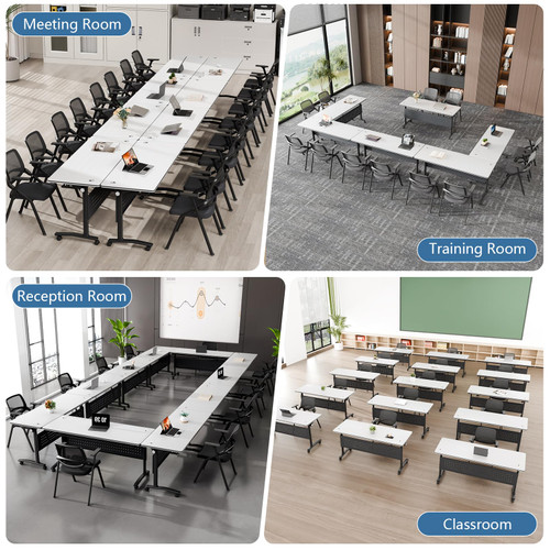 6 Pack Folding Conference Tables with Wheels,61in Flip Top Modular Conference Table,Mobile Joinable Conference Tables,Stackable Space-Saving Training Table for Office Classroom Seminar(White4)
