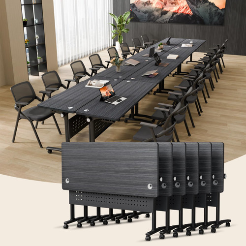 6 Pack Folding Conference Tables with Wheels,70.8in Flip Top Modular Conference Table,Mobile Joinable Conference Tables,Stackable Space-Saving Training Table for Office Classroom Seminar(Black2)