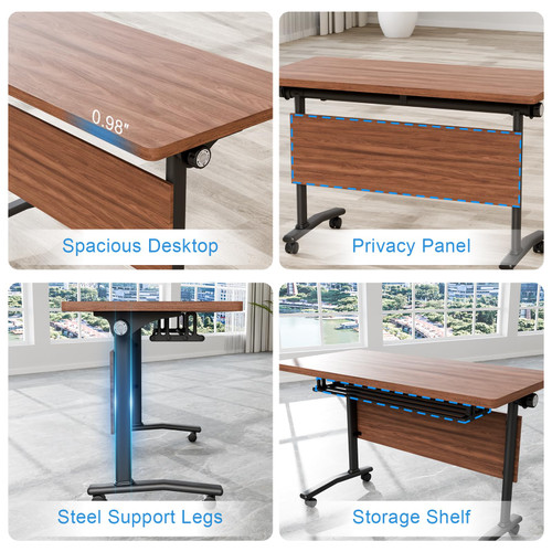 6 Pack Folding Conference Tables with Wheels,70.8in Flip Top Modular Conference Table,Mobile Joinable Conference Tables,Stackable Space-Saving Training Table for Office Classroom Seminar(Walnut)