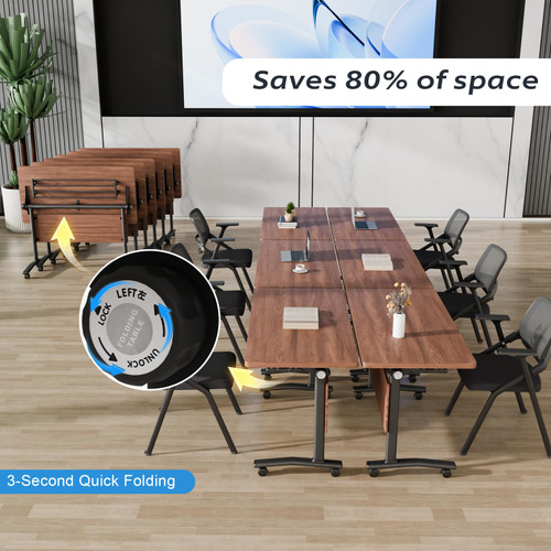 6 Pack Folding Conference Tables with Wheels,70.8in Flip Top Modular Conference Table,Mobile Joinable Conference Tables,Stackable Space-Saving Training Table for Office Classroom Seminar(Walnut)