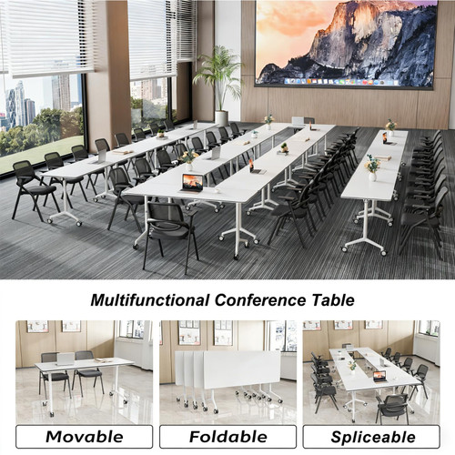6 Pack Folding Conference Tables with Wheels,70.8in Flip Top Modular Conference Table,Mobile Joinable Conference Tables,Stackable Space-Saving Training Table for Office Classroom Seminar(White2)