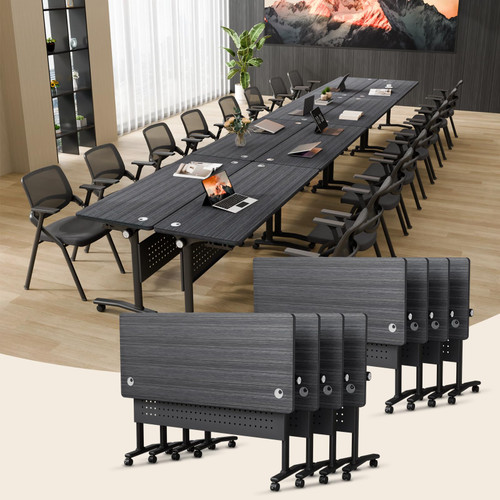 8 Pack Folding Conference Tables with Wheels,47.2in Flip Top Modular Conference Table,Mobile Joinable Conference Tables,Stackable Space-Saving Training Table for Office Classroom Seminar(Black2)