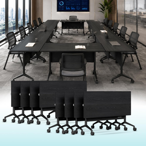 8 Pack Folding Conference Tables with Wheels,47.2in Flip Top Modular Conference Table,Mobile Joinable Conference Tables,Stackable Space-Saving Training Table for Office Classroom Seminar(Black3)