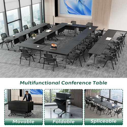 8 Pack Folding Conference Tables with Wheels,47.2in Flip Top Modular Conference Table,Mobile Joinable Conference Tables,Stackable Space-Saving Training Table for Office Classroom Seminar(Ebony)