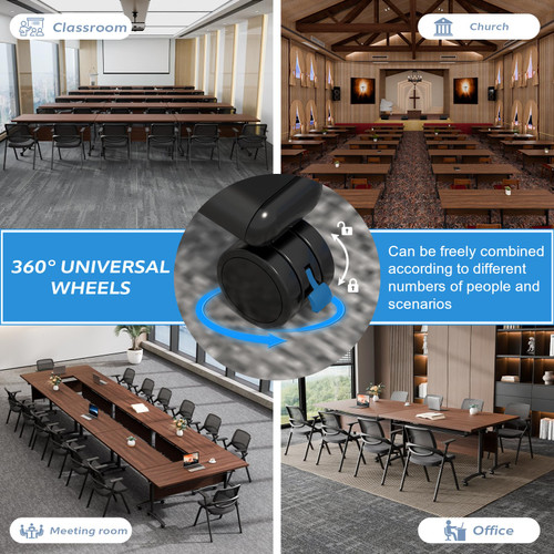 8 Pack Folding Conference Tables with Wheels,47.2in Flip Top Modular Conference Table,Mobile Joinable Conference Tables,Stackable Space-Saving Training Table for Office Classroom Seminar(Walnut)