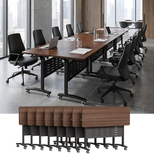8 Pack Folding Conference Tables with Wheels,47.2in Flip Top Modular Conference Table,Mobile Joinable Conference Tables,Stackable Space-Saving Training Table for Office Classroom Seminar(Walnut2)