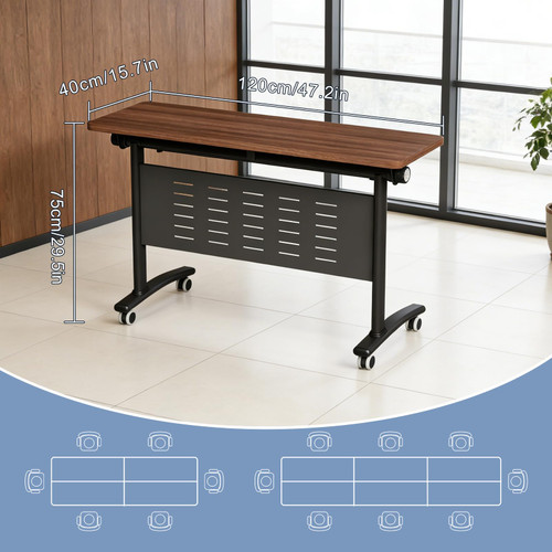 8 Pack Folding Conference Tables with Wheels,47.2in Flip Top Modular Conference Table,Mobile Joinable Conference Tables,Stackable Space-Saving Training Table for Office Classroom Seminar(Walnut2)