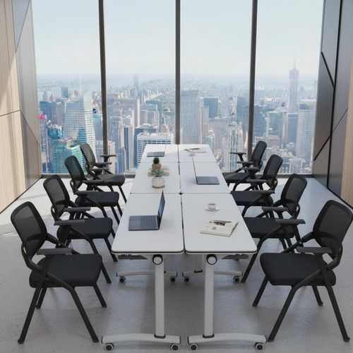 8 Pack Folding Conference Tables with Wheels,47.2in Flip Top Modular Conference Table,Mobile Joinable Conference Tables,Stackable Space-Saving Training Table for Office Classroom Seminar(White3)