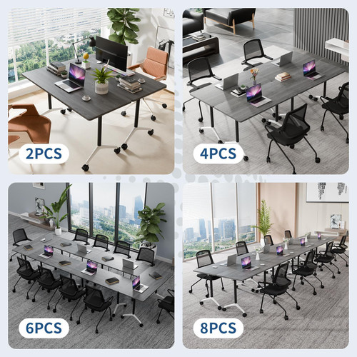 8 Pack Folding Conference Tables with Wheels,55.1in Flip Top Modular Conference Table,Mobile Joinable Conference Tables,Stackable Space-Saving Training Table for Office Classroom Seminar(Gray)