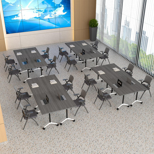 8 Pack Folding Conference Tables with Wheels,61in Flip Top Modular Conference Table,Mobile Joinable Conference Tables,Stackable Space-Saving Training Table for Office Classroom Seminar(Gray)
