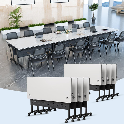 8 Pack Folding Conference Tables with Wheels,61in Flip Top Modular Conference Table,Mobile Joinable Conference Tables,Stackable Space-Saving Training Table for Office Classroom Seminar(White4)