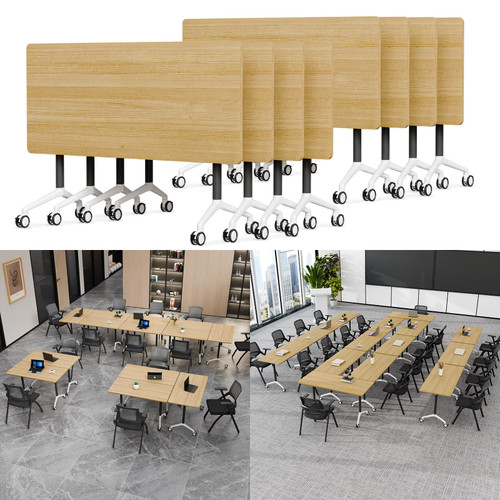 8 Pack Folding Conference Tables with Wheels,61in Flip Top Modular Conference Table,Mobile Joinable Conference Tables,Stackable Space-Saving Training Table for Office Classroom Seminar(Yellow)