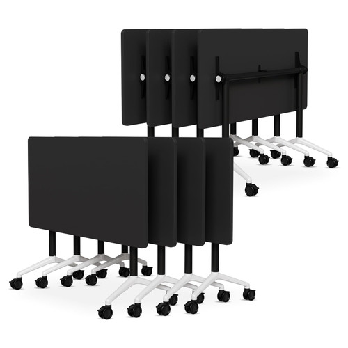 8 Pack Folding Conference Tables with Wheels,70.8in Flip Top Modular Conference Table,Mobile Joinable Conference Tables,Stackable Space-Saving Training Table for Office Classroom Seminar(Black)