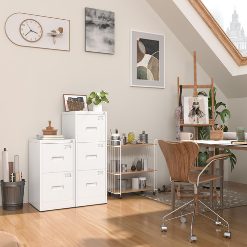 2 Drawer File Cabinet, White Metal Filing Cabinet with Lock, Lockable Vertical File Office Cabinet for Hanging Letters/Legal/A4, Assembly Required