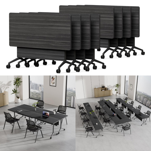 8 Pack Folding Conference Tables with Wheels,70.8in Flip Top Modular Conference Table,Mobile Joinable Conference Tables,Stackable Space-Saving Training Table for Office Classroom Seminar(Ebony)