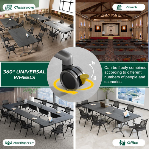 8 Pack Folding Conference Tables with Wheels,70.8in Flip Top Modular Conference Table,Mobile Joinable Conference Tables,Stackable Space-Saving Training Table for Office Classroom Seminar(Ebony)