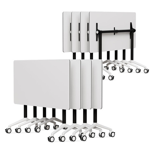 8 Pack Folding Conference Tables with Wheels,70.8in Flip Top Modular Conference Table,Mobile Joinable Conference Tables,Stackable Space-Saving Training Table for Office Classroom Seminar(White1)