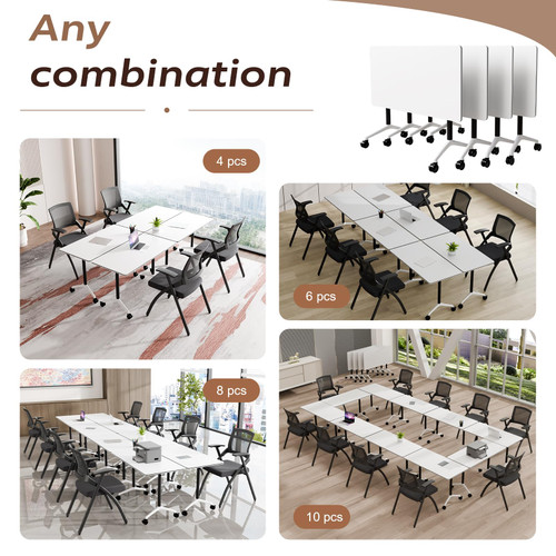 8 Pack Folding Conference Tables with Wheels,70.8in Flip Top Modular Conference Table,Mobile Joinable Conference Tables,Stackable Space-Saving Training Table for Office Classroom Seminar(White1)