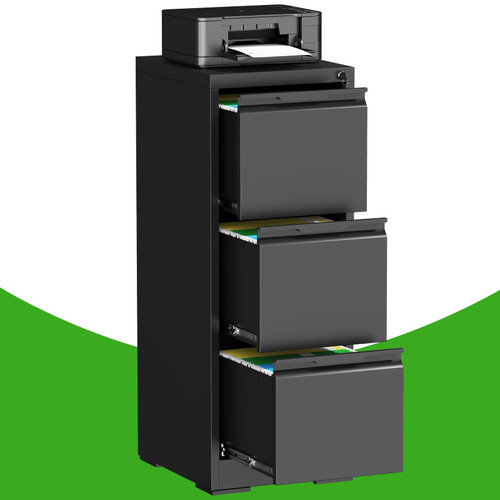 3 Drawer File Cabinet with Lock,Metal Vertical Filing Cabinets for Home Office,Heavy Duty File Storage Cabinet for Letter/Legal/A4/F4 Size File,Easy to Assemble,Black