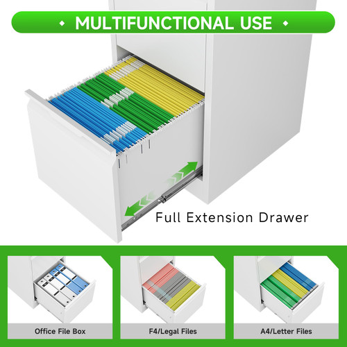 3 Drawer File Cabinet with Lock,Metal Vertical Filing Cabinets for Home Office,Heavy Duty File Storage Cabinet for Letter/Legal/A4/F4 Size File,Easy to Assemble,White