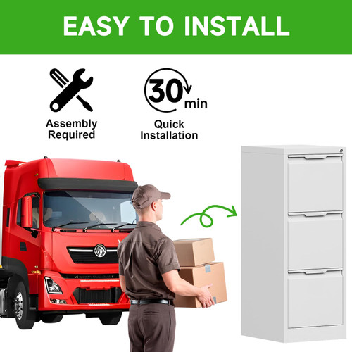 3 Drawer File Cabinet with Lock,Metal Vertical Filing Cabinets for Home Office,Heavy Duty File Storage Cabinet for Letter/Legal/A4/F4 Size File,Easy to Assemble,White