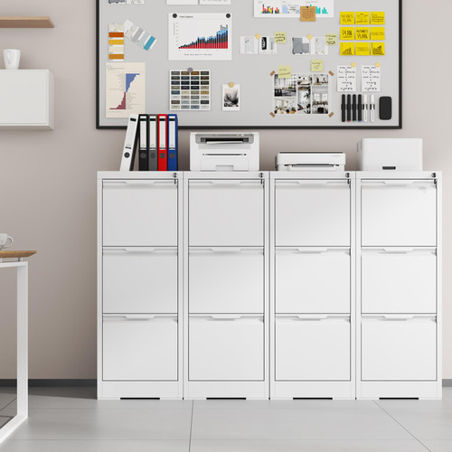 3 Drawer File Cabinet with Lock,Metal Vertical Filing Cabinets for Home Office,Heavy Duty File Storage Cabinet for Letter/Legal/A4/F4 Size File,Easy to Assemble,White