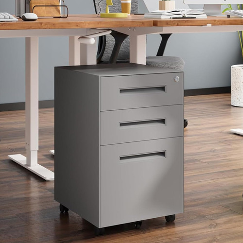 3 Drawer Metal Rolling File Cabinet Under Desk Filing Cabinet Grey