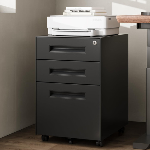 3 Drawer Metal Rolling File Cabinet Under Desk Filing Cabinet Black