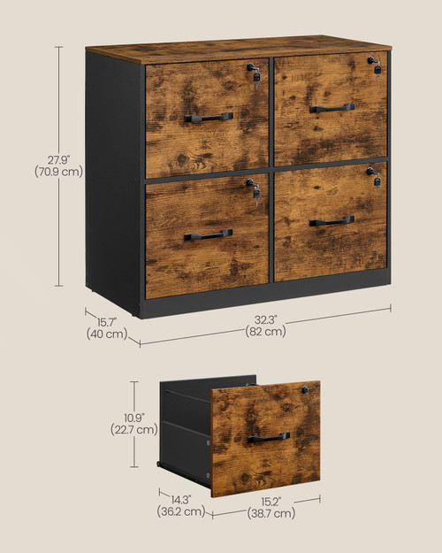4-Drawer Lateral File Cabinet, Compact, Locking, Printer Stand