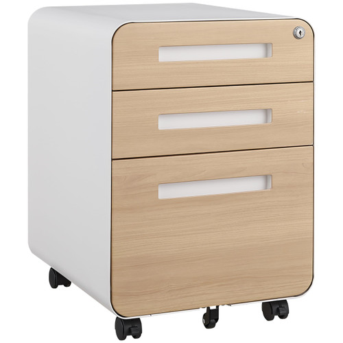 3 Drawer File Cabinet for Home Office, Under Desk Mobile Filing Cabinet with Lock for A4/Letter/Legal Size, 5 Wheel Anti-tilt Rolling File Cabinets, Fully Assembled