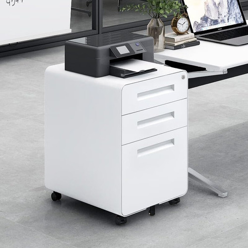 3 Drawer File Cabinet for Home Office, Under Desk Mobile Filing Cabinet with Lock for A4/Letter/Legal Size, 5 Wheel Anti-tilt Rolling File Cabinets, Fully Assembled