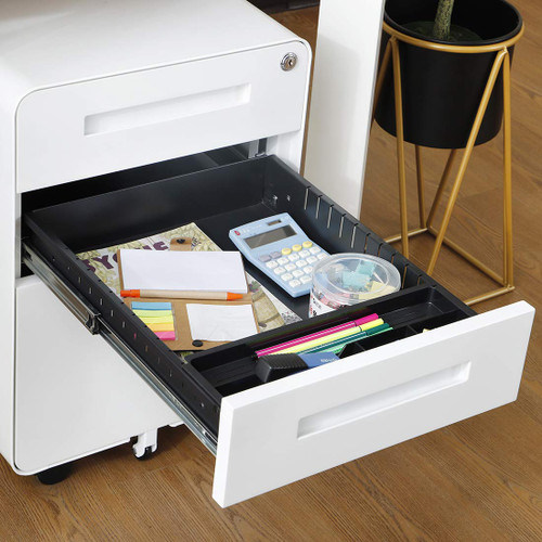 3 Drawer File Cabinet for Home Office, Under Desk Mobile Filing Cabinet with Lock for A4/Letter/Legal Size, 5 Wheel Anti-tilt Rolling File Cabinets, Fully Assembled