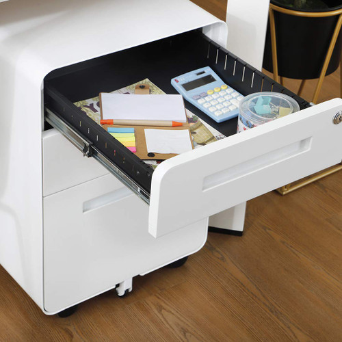3 Drawer File Cabinet for Home Office, Under Desk Mobile Filing Cabinet with Lock for A4/Letter/Legal Size, 5 Wheel Anti-tilt Rolling File Cabinets, Fully Assembled