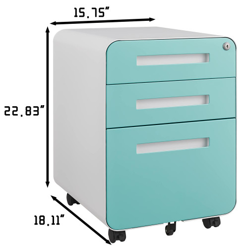 3 Drawer File Cabinet for Home Office, Under Desk Mobile Filing Cabinet with Lock for A4/Letter/Legal Size, 5 Wheel Anti-tilt Rolling File Cabinets, Fully Assembled