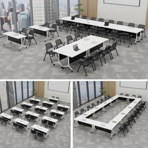Conference Room Table 1 Pack with Privacy Barrier, Modern Folding Training Tables with Flip Top, Mobile Table with Four Locking Wheels, Executive Desk for Meeting Room, Office, Classroom