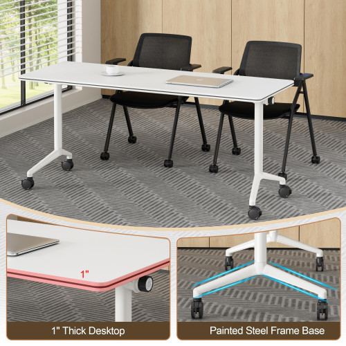 Conference Room Table 2 Pack, Modern Folding Training Tables with Flip Top, Mobile Table with Four Locking Wheels, Executive Desk for Meeting Room, Office, Classroom 59.06”x23.62”x29.53”