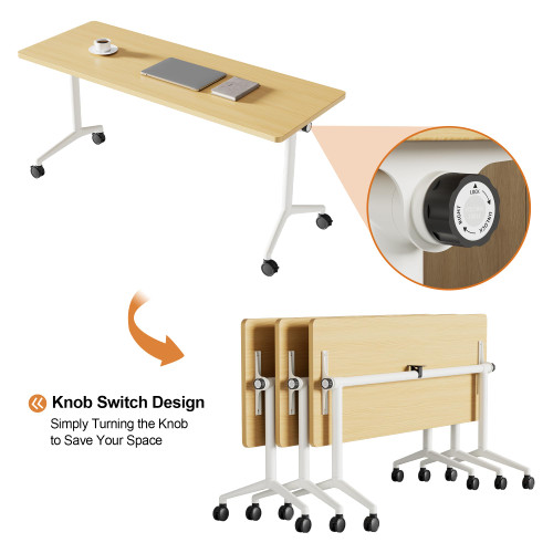 Conference Room Table 2 Pack, Modern Folding Training Tables with Flip Top, Mobile Table with Four Locking Wheels, Executive Desk for Meeting Room, Office, Classroom （Wood Tone）
