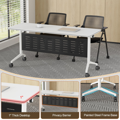 Conference Room Table 4 Pack with Privacy Barrier, Modern Folding Training Tables with Flip Top, Mobile Table with Four Locking Wheels, Executive Desk for Meeting Room, Office, Classroom